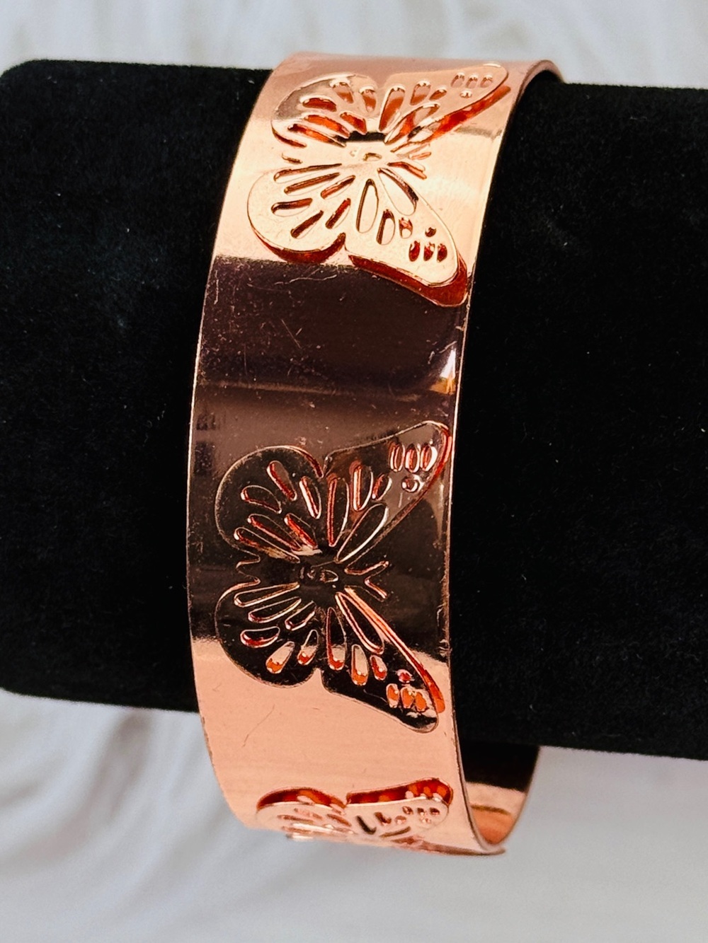 Rose copper tone, butterfly, cuff bracelet